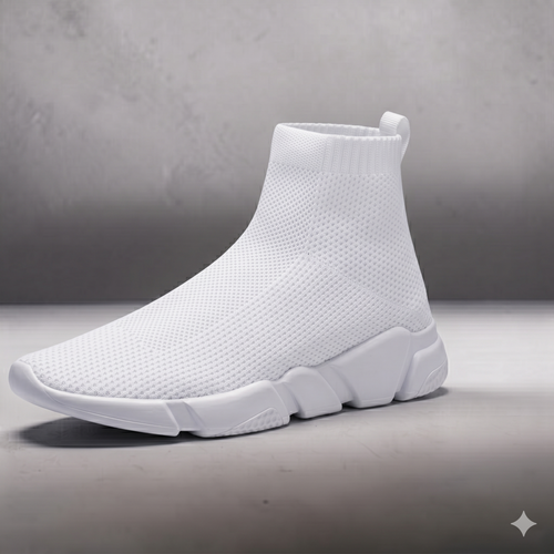 ØMIT CORE laceless knit sneaker in white — studio shot
